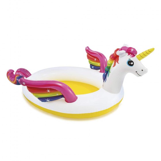 Intex- Piscina Kids Unicorno con Spruzzino, Multicolore, 272 x 193 x 104 cm, 57441INTE57441